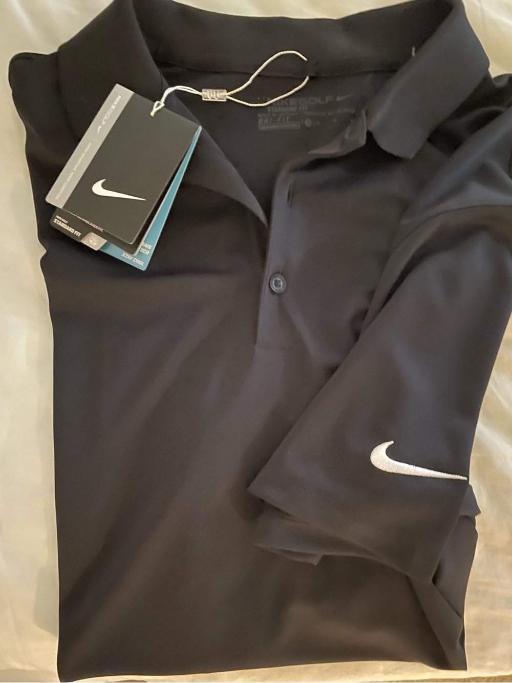 Nike Golf Standard Fit Dry Fit Black Polo with White Swoosh Lightweight